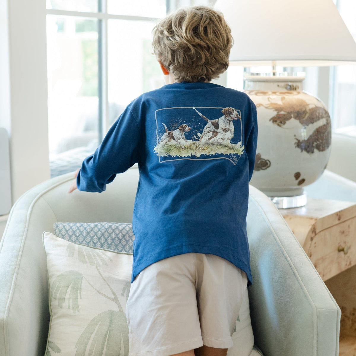 Bailey Boys Long Sleeve Logo Tee, Pointers on Navy - Little Miss Muffin Children & Home