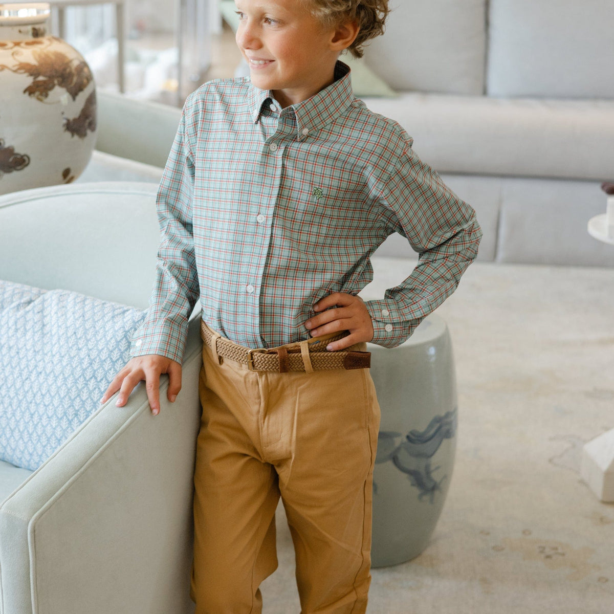 Bailey Boys Roscoe Performance Button Down in Jingle Plaid - Little Miss Muffin Children & Home