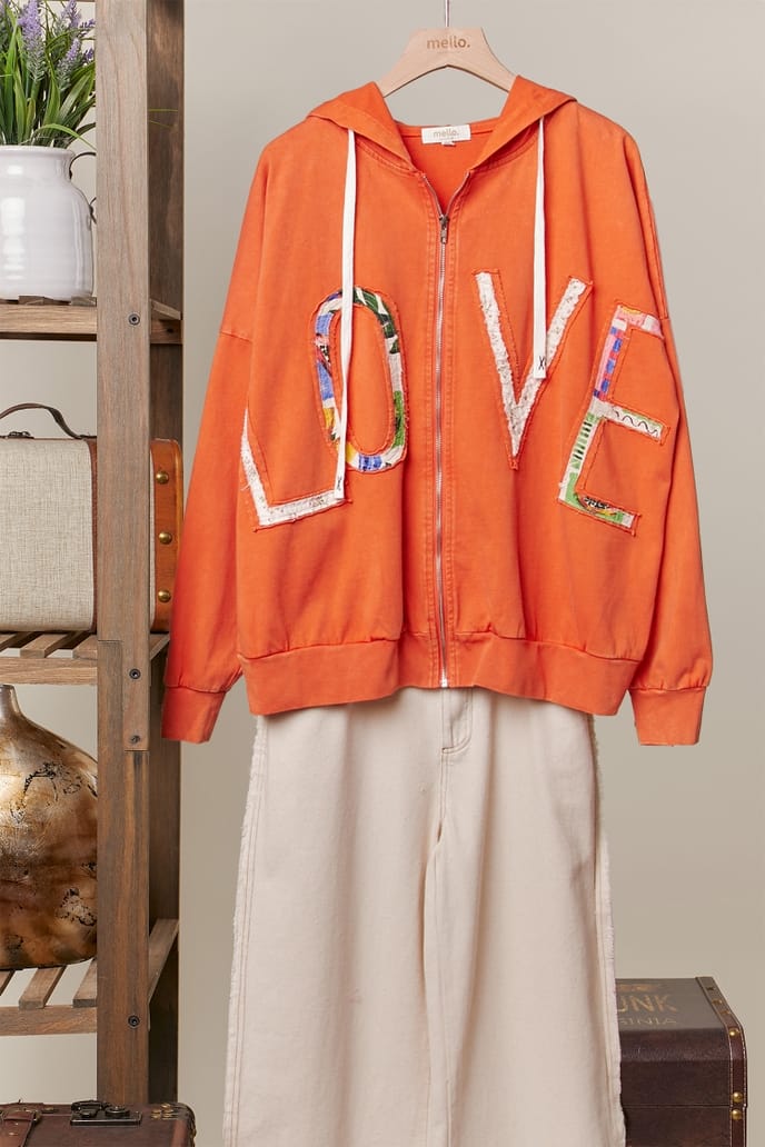 Mello. Zip Up Hooded Sweatshirt with Love Patchwork - Little Miss Muffin Children & Home