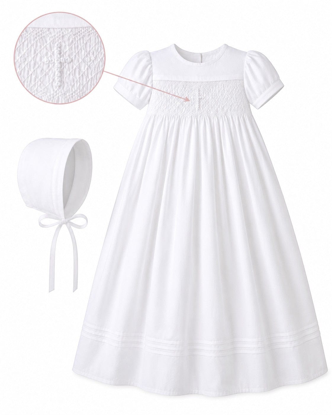 Carriage Boutique Hand Smocked Cross Christening Gown with Matching Bonnet - Little Miss Muffin Children & Home
