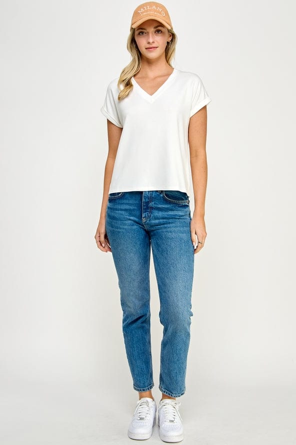 Ellison Ellison V-Neck Tee in Off White - Little Miss Muffin Children & Home