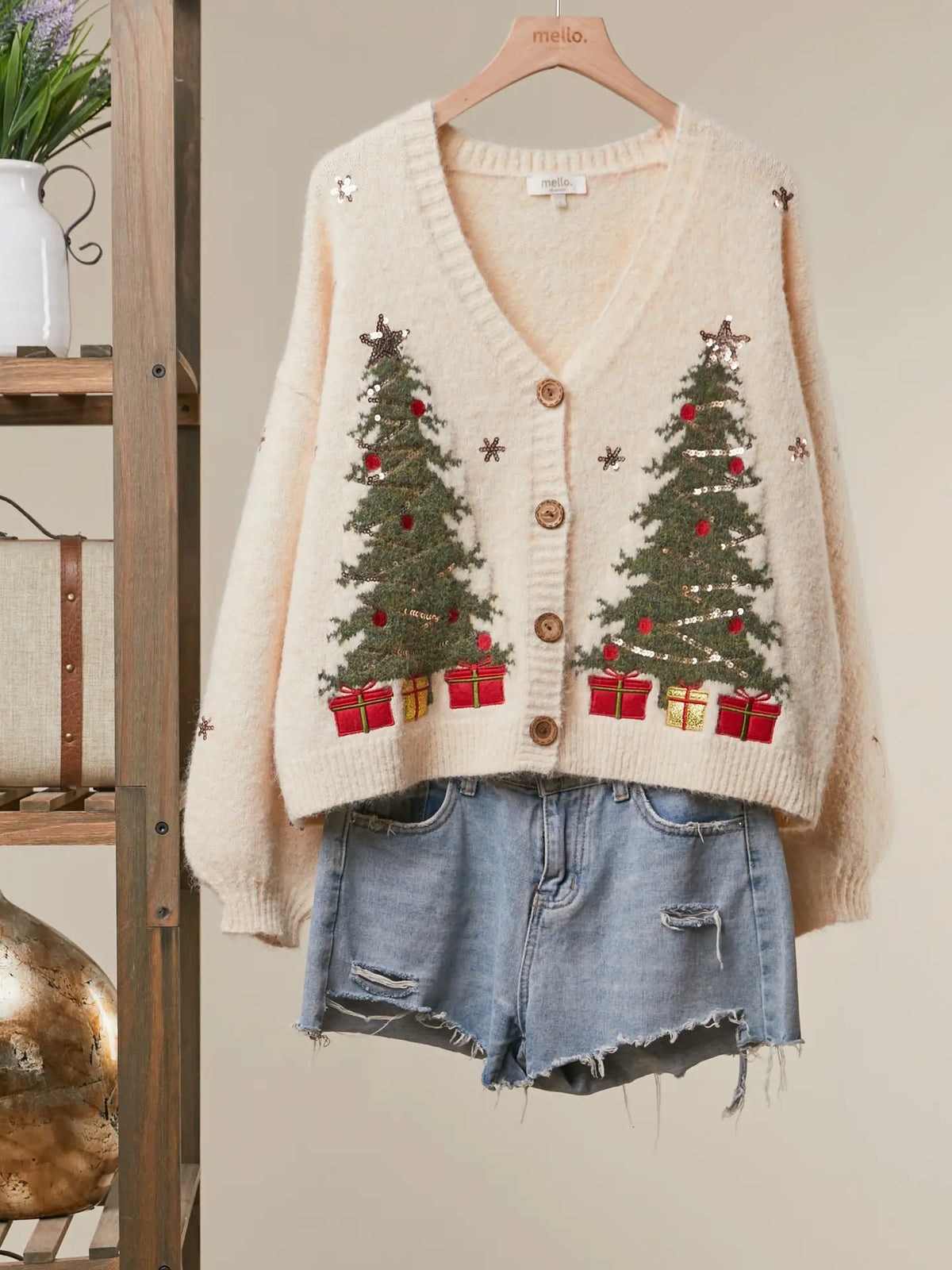 Christmas Tree Embroidered Soft Cardigan