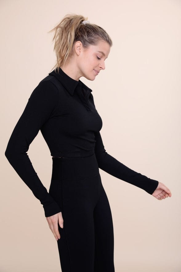 Mono B Mono B Bronze Long Sleeve Ribbed Cropped Polo - Little Miss Muffin Children & Home