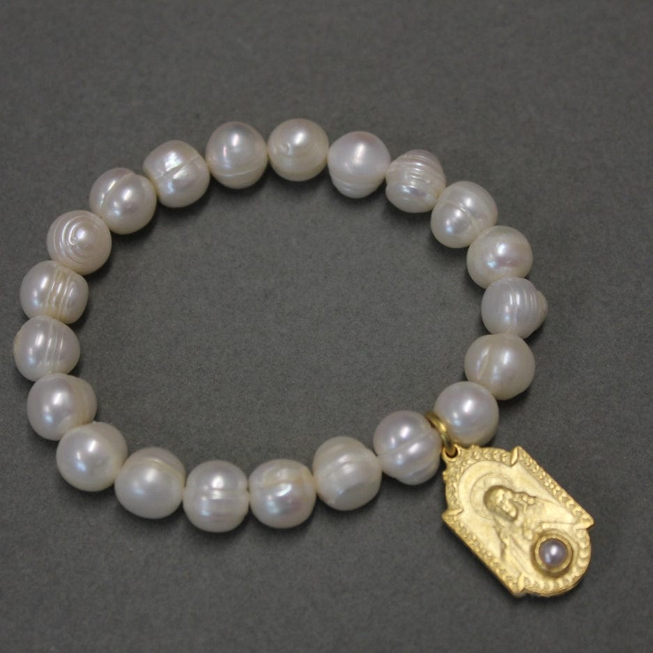 Weisinger Designs Weisinger Designs 9mm Pearl Stretch Bracelet with Scapular Medal - Little Miss Muffin Children & Home
