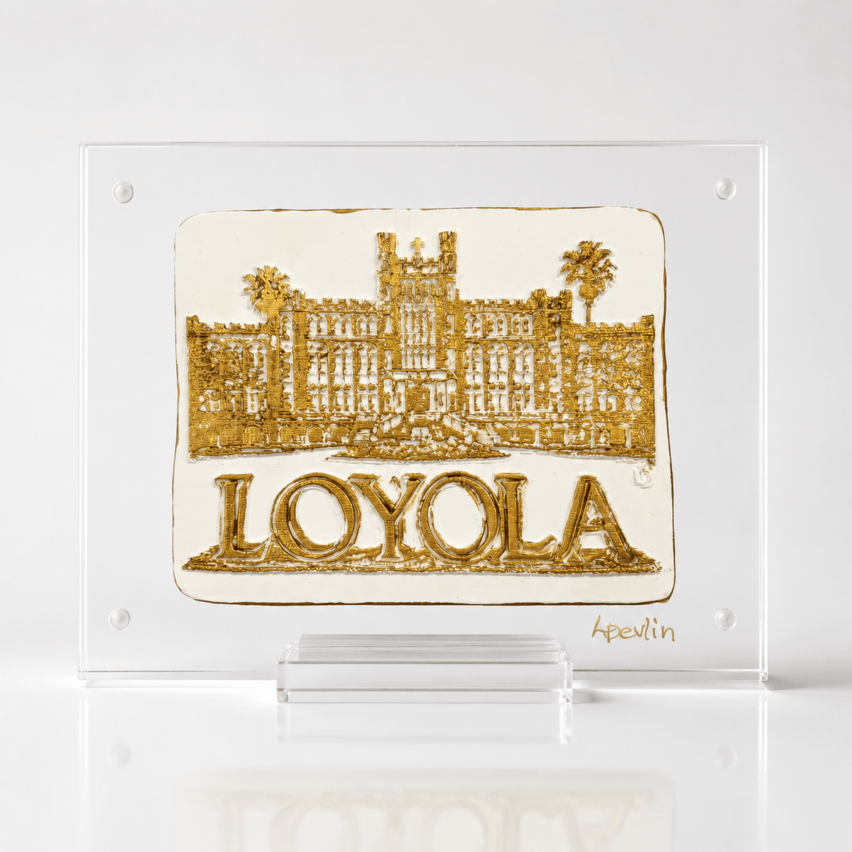 Lisa Devlin Designs Loyola Clay Piece on Acrylic – Handcrafted Wall Art by Lisa Devlin - Little Miss Muffin Children & Home