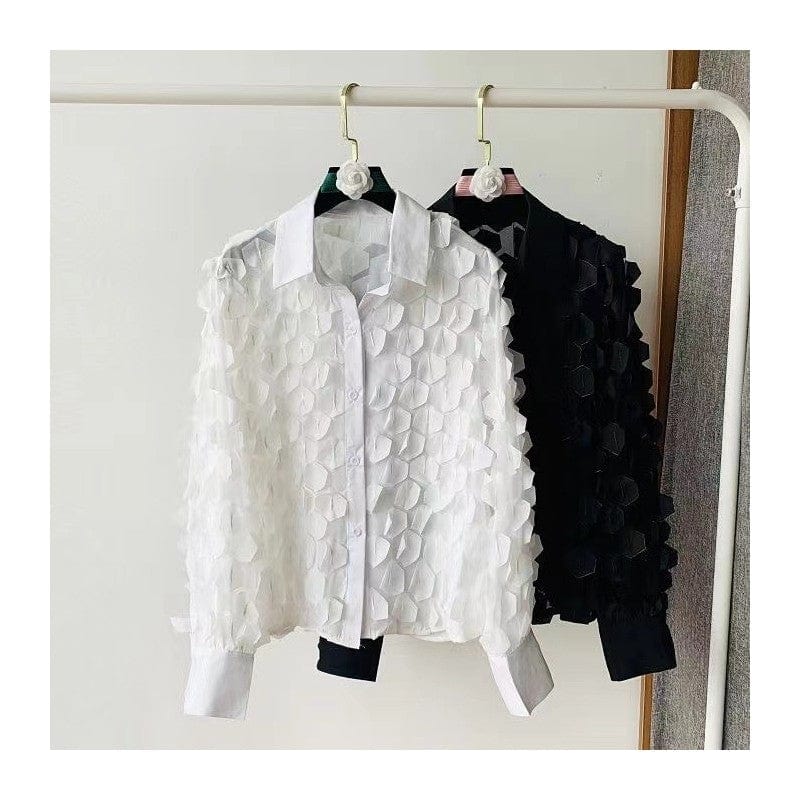 KooPros KooPros Loose Fit Petal Chiffon Mesh Blouse in White - Little Miss Muffin Children & Home