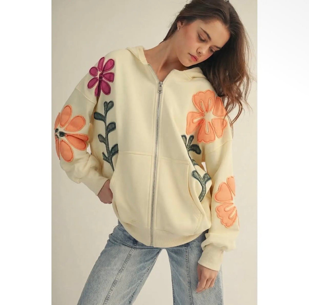 Ive Artisan Bloom Patch Patchwork Oversized Cardigan Hoodie - Little Miss Muffin Children & Home