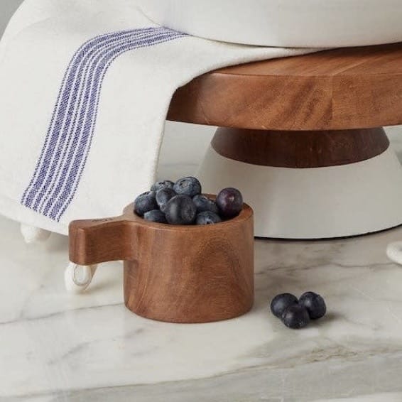 etú Home French Bistro Wood Measuring Cups in Vintage Blue Stripe Bag, Set of 4 - Little Miss Muffin Children & Home