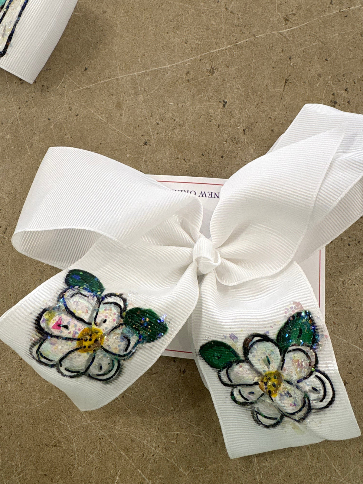 Magnolia Hand Painted Bow Double Glitter