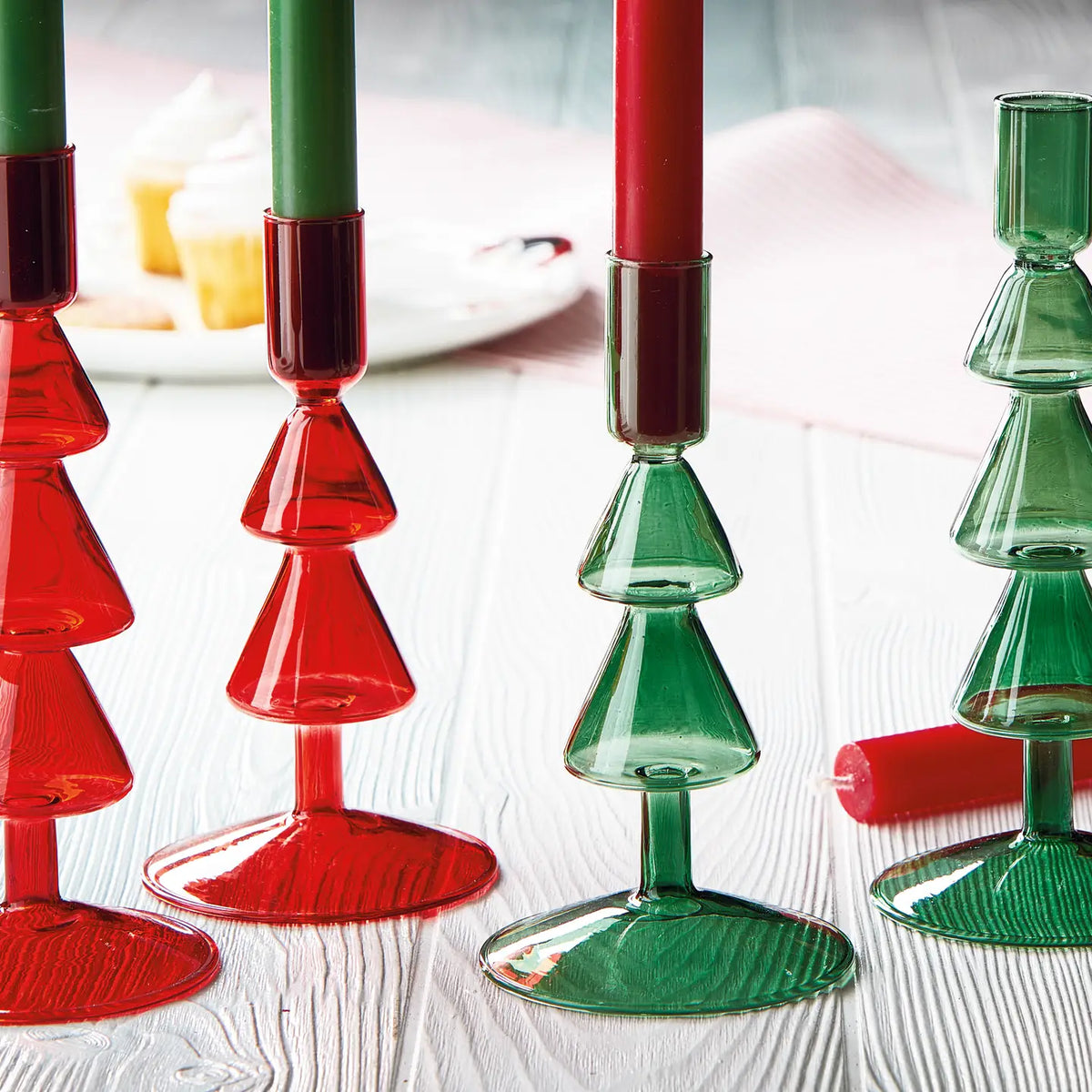 Borosilicate Glass Tree Taper Holder, Available in 2 Colors & 2 Sizes Each