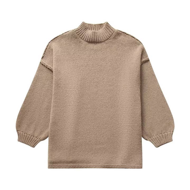 Sweetkama Khaki Ladies Mock Neck Long Sleeves Sweater - Little Miss Muffin Children & Home