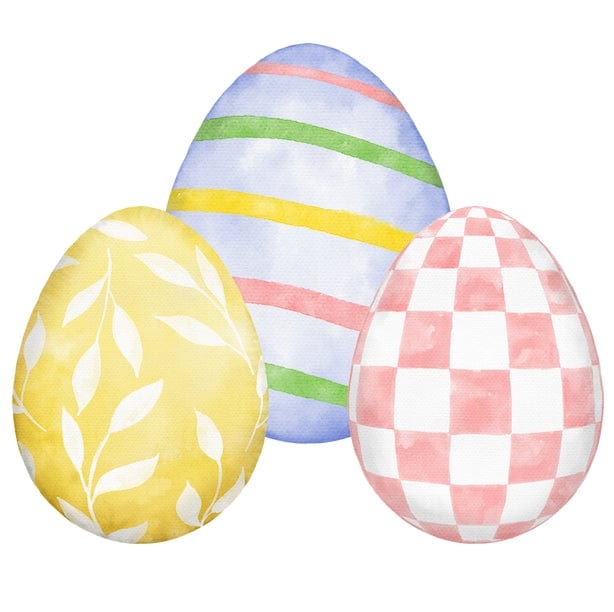 Front Porch Elegance Front Porch Elegance Watercolor Egg Trio Door Hanger with Bow, Lavender Checked + Pink - Little Miss Muffin Children & Home