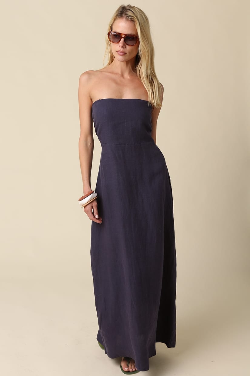 Irise Linen Maxi Dress in Navy