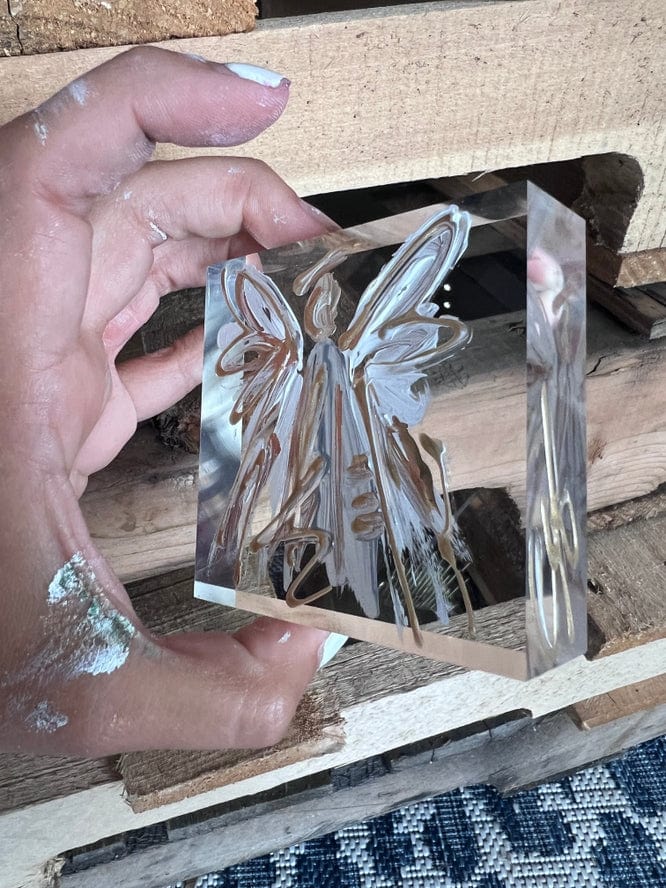 The Painted Petal 3x3x1 Neutral Angel Lucite Block - Little Miss Muffin Children & Home