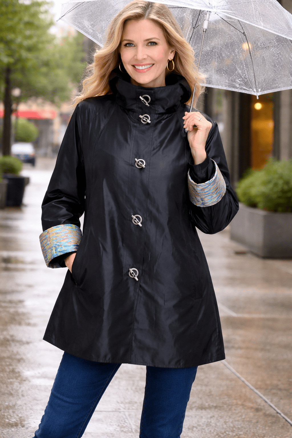 Aria Collection Cafe Terrace at Night Reversible Toggle Raincoat - Little Miss Muffin Children & Home