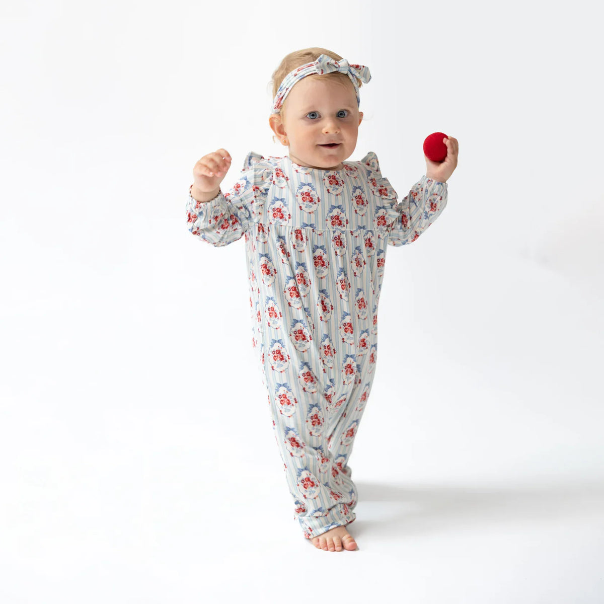 Angel Dear Beverly Cameo Stripe Ruffle Sleeve Snap Romper - Little Miss Muffin Children & Home