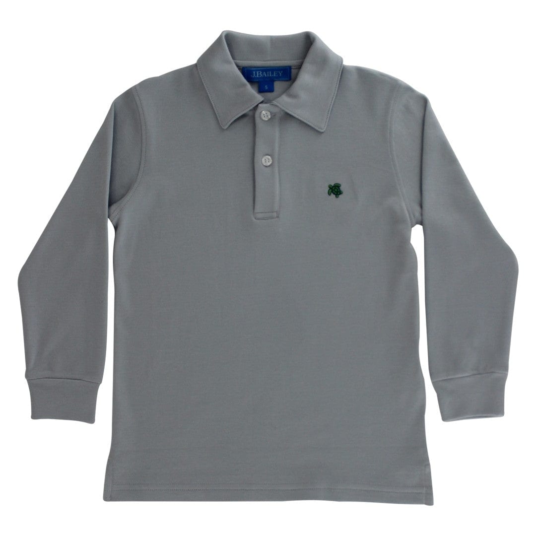 Bailey Boys Harry Long Sleeve Polo in Gray - Little Miss Muffin Children & Home