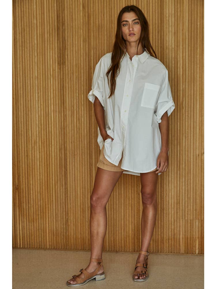 By Together Woven 100% Cotton Oversized Cuff Hem Shirt - Little Miss Muffin Children & Home