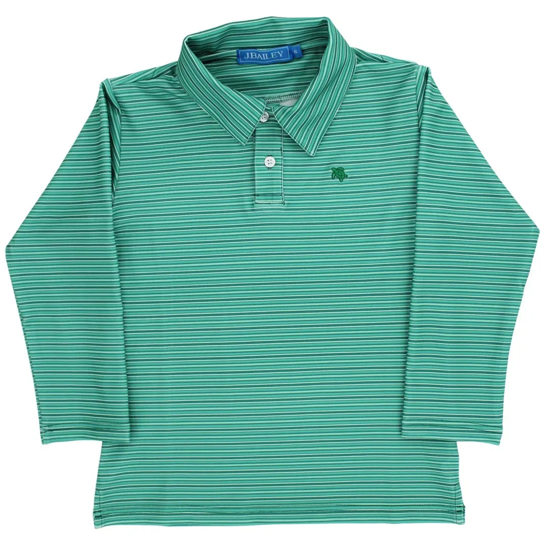 Boys' Spruce Striped Long Sleeve Performance Polo