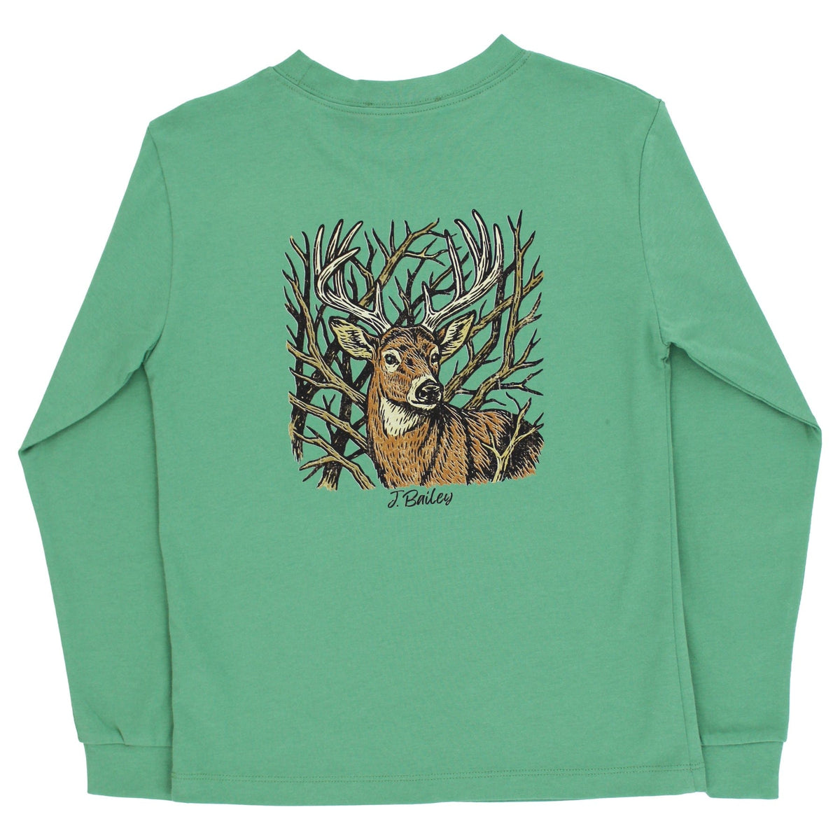 Bailey Boys Long Sleeve Logo Tee with Buck on Sage - Little Miss Muffin Children & Home