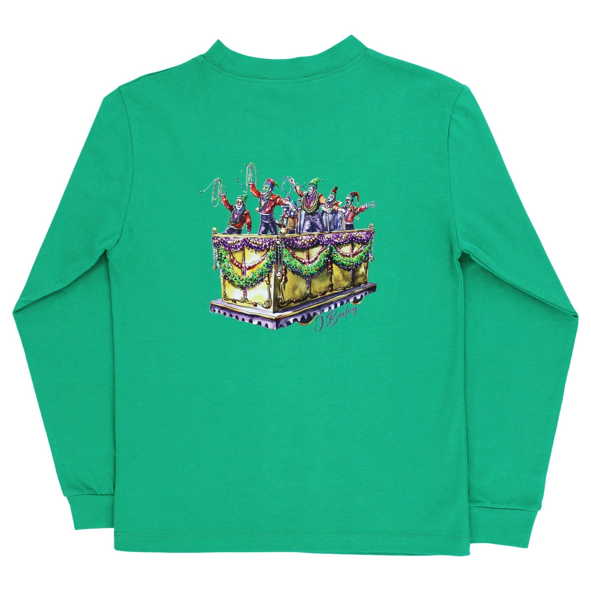Bailey Boys Long Sleeve Logo Tee with Mardi Gras on Kelly Green - Little Miss Muffin Children & Home