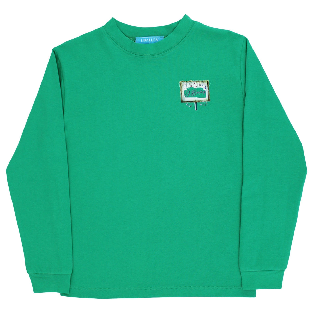 Bailey Boys Long Sleeve Logo Tee with Mardi Gras on Kelly Green - Little Miss Muffin Children & Home