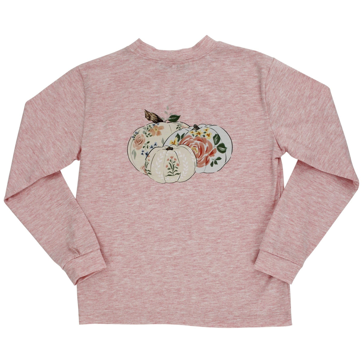 Girls' long sleeve logo tee with pumpkin graphic in heather red