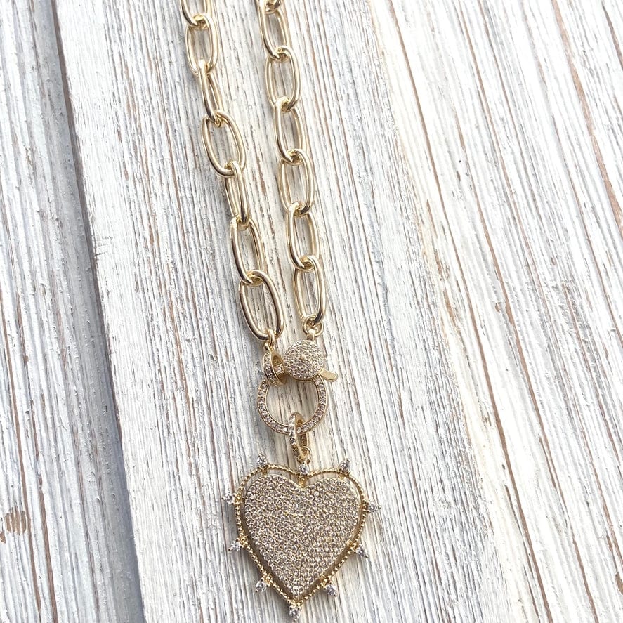 VB&CO Designs Handmade Jewelry VB&CO Gold Sparkly Heart Statement Necklace Non Tarnishing 20” - Little Miss Muffin Children & Home