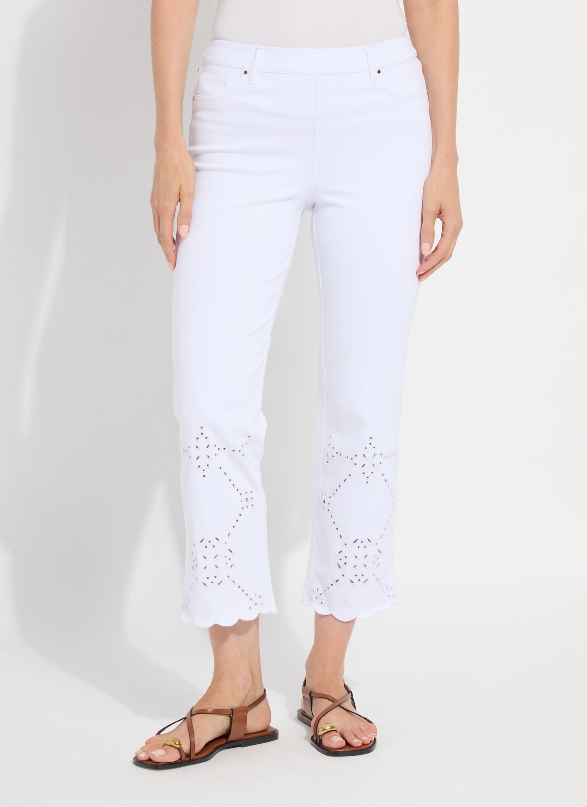 Billie Eyelet Straight Denim Pant in White by Lysse