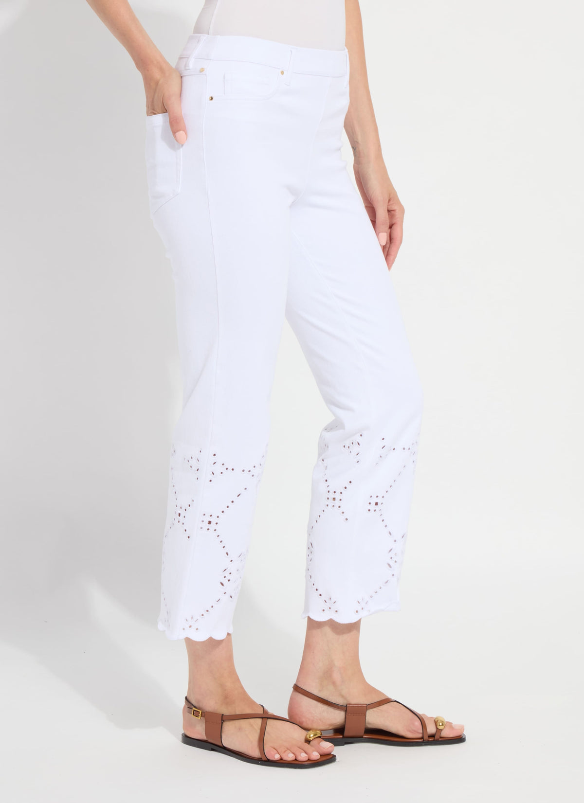 Lysse Lysse Billie Eyelet Straight Denim Pant in White - Little Miss Muffin Children & Home