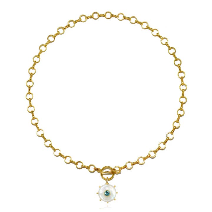 Amelia Rose Jewelry Beaded Pearl Toggle Necklace with London Blue Topaz - Little Miss Muffin Children & Home
