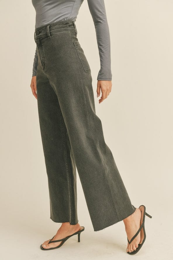 Miou Muse Straight Wide Leg Denim Pants in Washed Black - Little Miss Muffin Children & Home