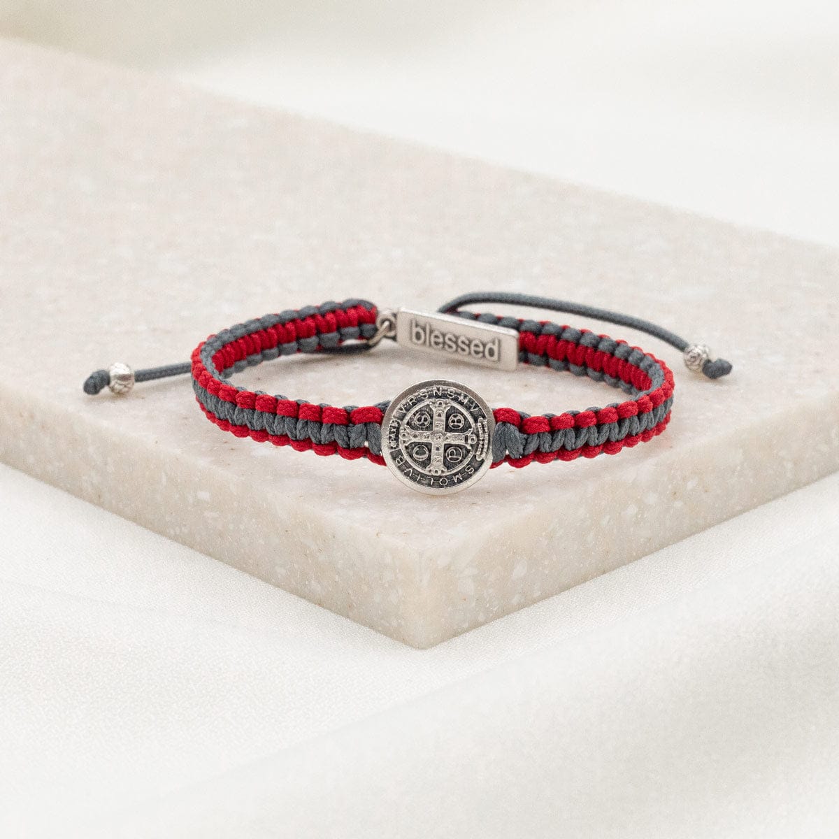 School Spirit Blessing Bracelet 1 Medal Red/Slate/Silver