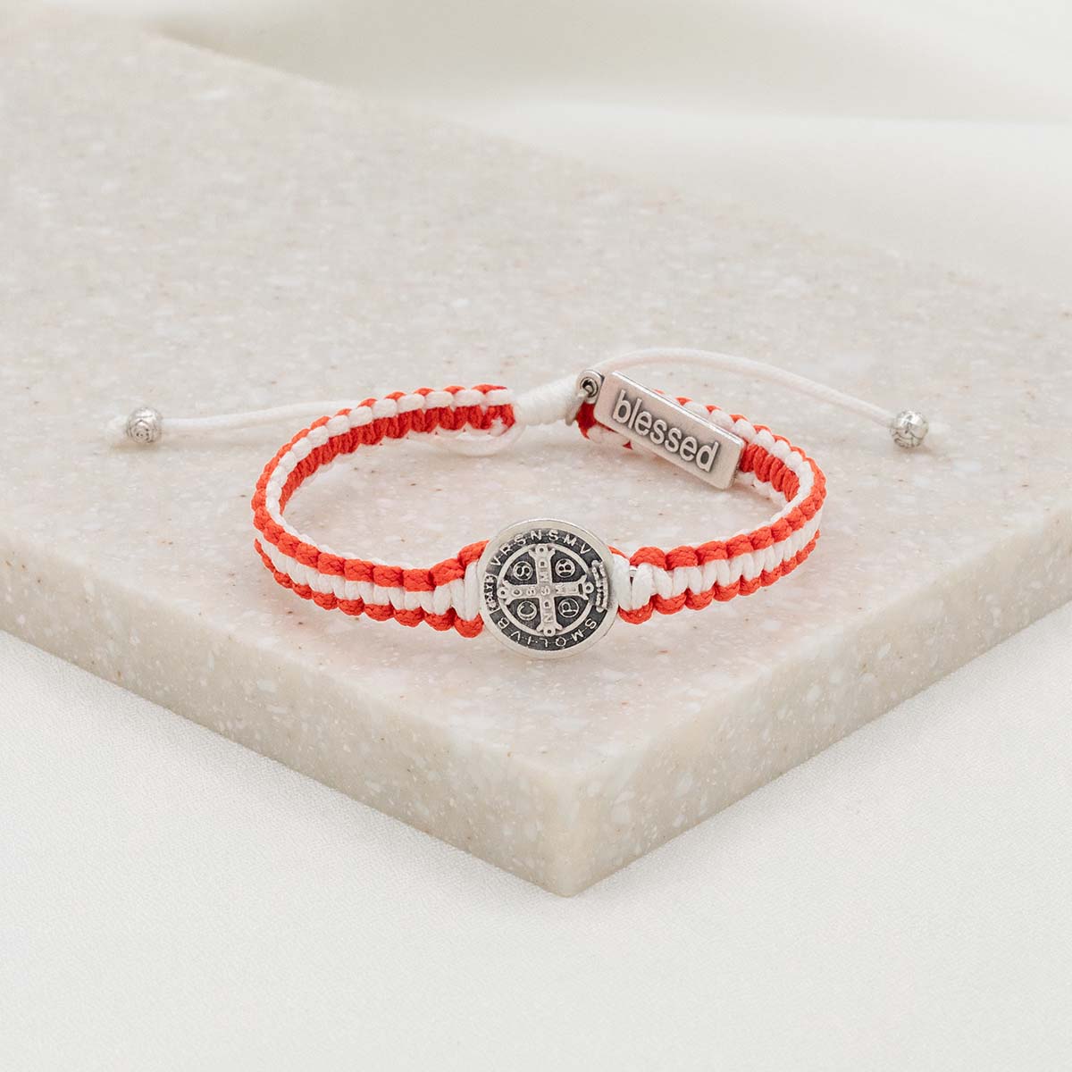 School Spirit Blessing Bracelet 1 Medal Orange/White/Silver