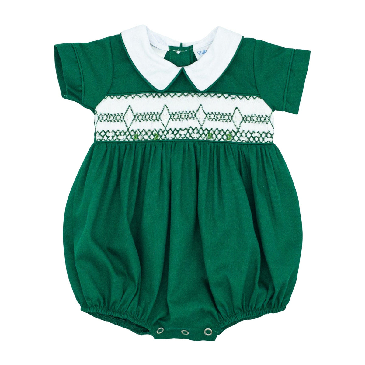 Noah Christmas Green Smock Bubble with White Collar
