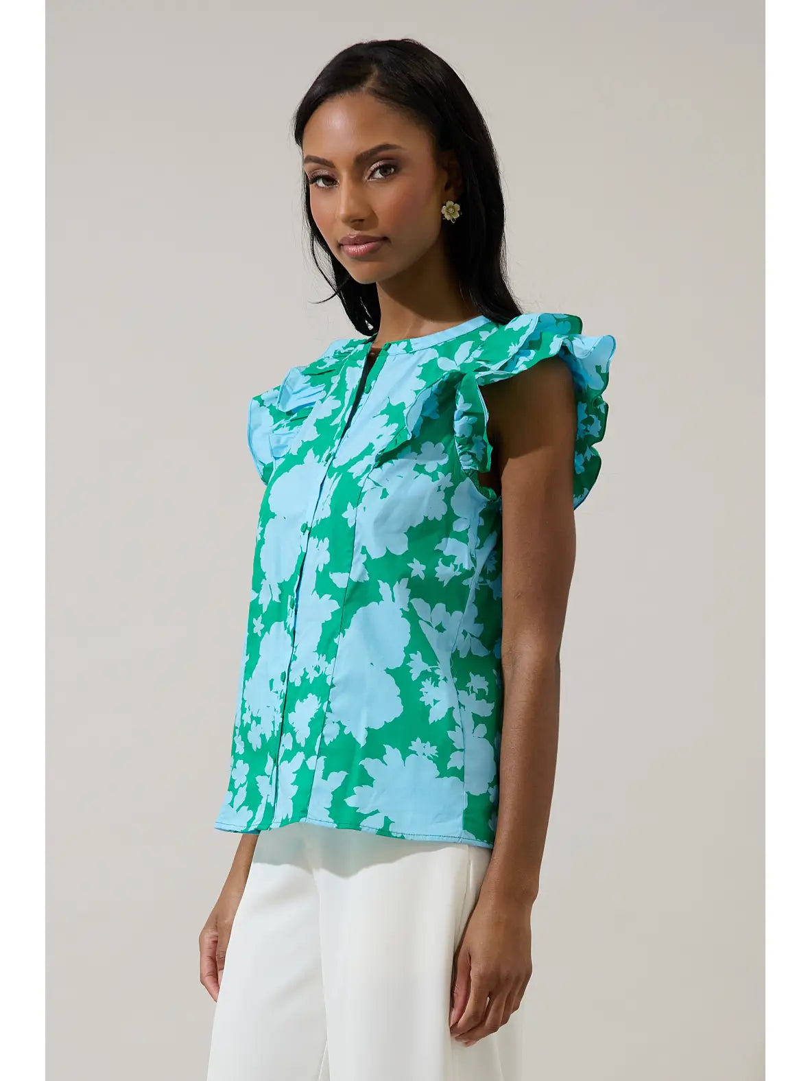 Sugarlips Riona Floral Sammi Button Down Ruffle Top - Little Miss Muffin Children & Home