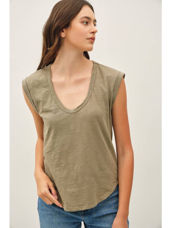 Be Cool Garment Dyed Scoop V-Neck Cap Sleeve Top, 8 Available Colors - Little Miss Muffin Children & Home