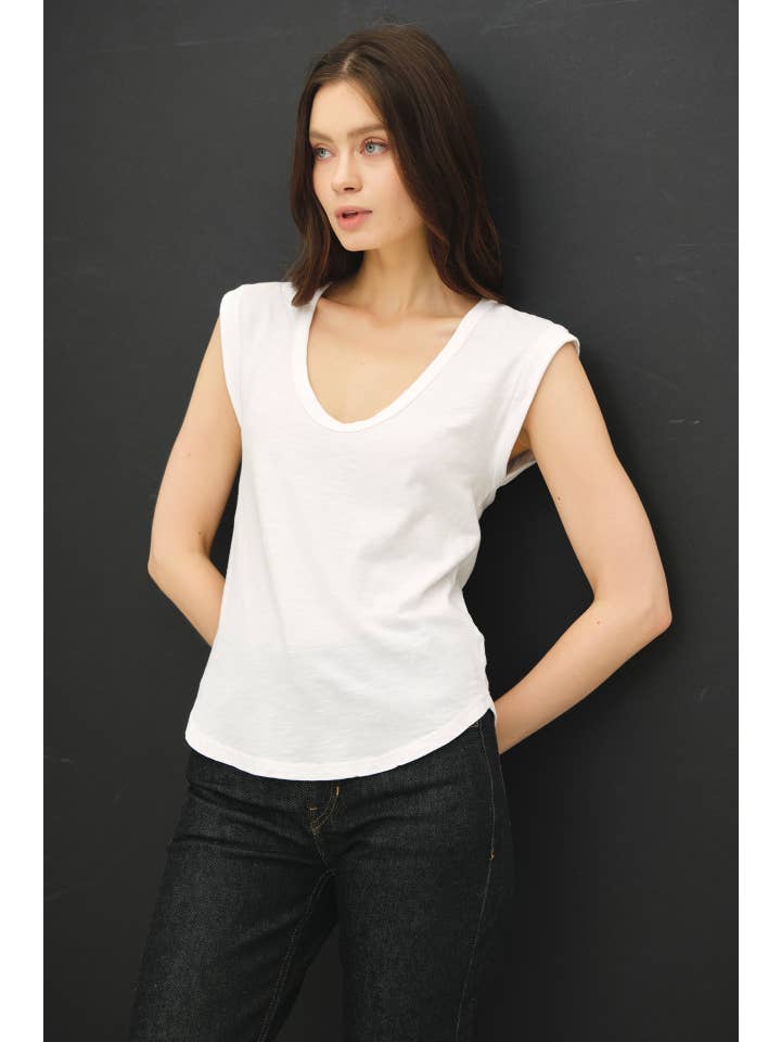 Be Cool Garment Dyed Scoop V-Neck Cap Sleeve Top, 8 Available Colors - Little Miss Muffin Children & Home
