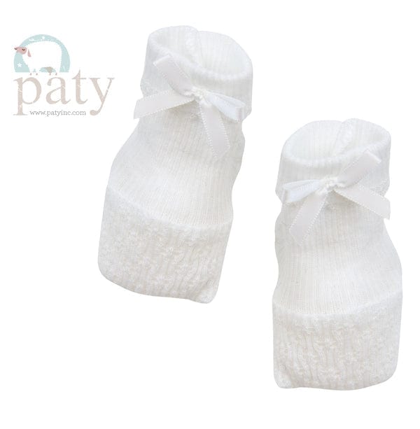 Paty, Inc. Paty Knit White Booties with Color Bow - Little Miss Muffin Children & Home