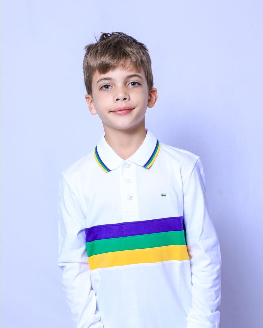 Mardi Gras Creations Mardi Gras Creations White Chest Stripe Youth Long Sleeve Shirt - Little Miss Muffin Children & Home