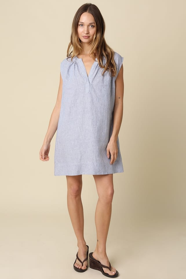 Olivaceous Avery Relaxed Linen Contemporary Fit Denim Shift Dress - Little Miss Muffin Children & Home