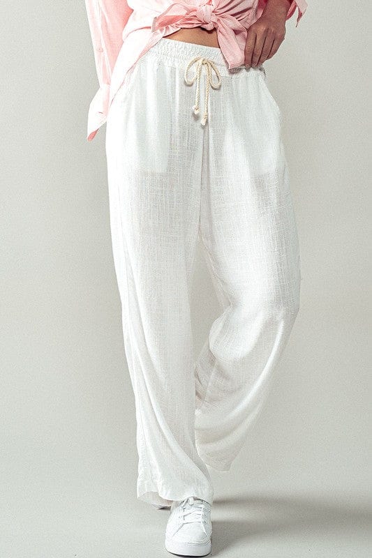 Urban Daizy Urban Daizy Luxe Linen Drawstring Pants in White - Little Miss Muffin Children & Home