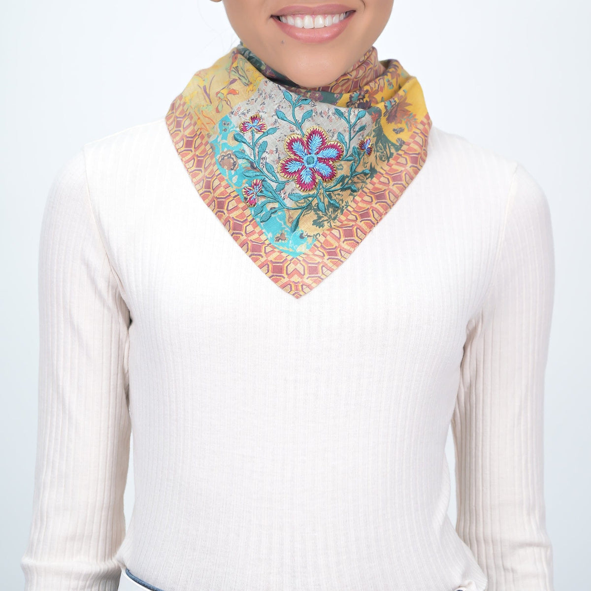 Shivani Harvest Gold Wallpaper Patchwork Embroidered Bandana Scarf - Little Miss Muffin Children & Home