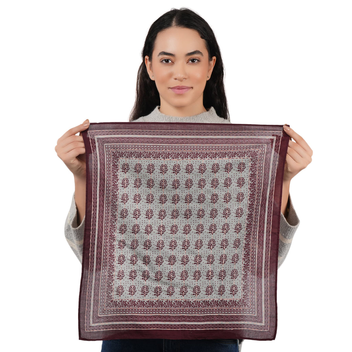 Shivani Wine Floral Collage Cotton Scarf - Little Miss Muffin Children & Home