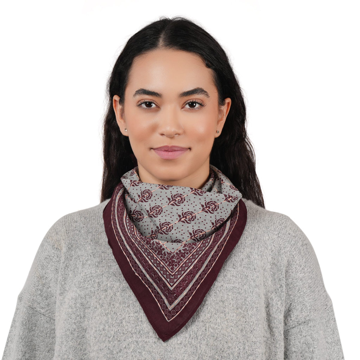 Shivani Wine Floral Collage Cotton Scarf - Little Miss Muffin Children & Home