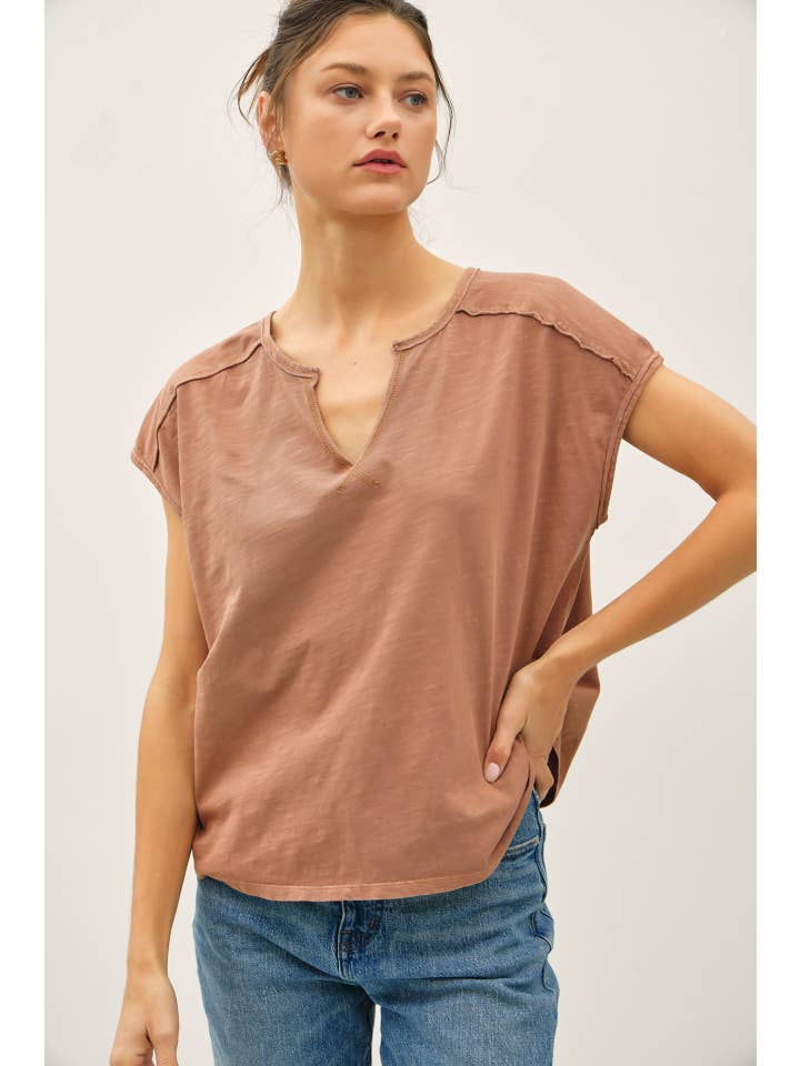 Be Cool Garment Dyed Oversize Cut Split-V Cotton Slub Tee, 4 Available Colors - Little Miss Muffin Children & Home