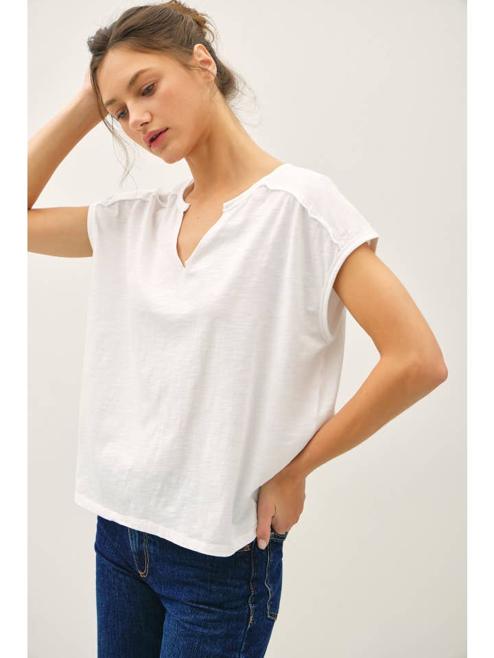 Be Cool Garment Dyed Oversize Cut Split-V Cotton Slub Tee, 4 Available Colors - Little Miss Muffin Children & Home