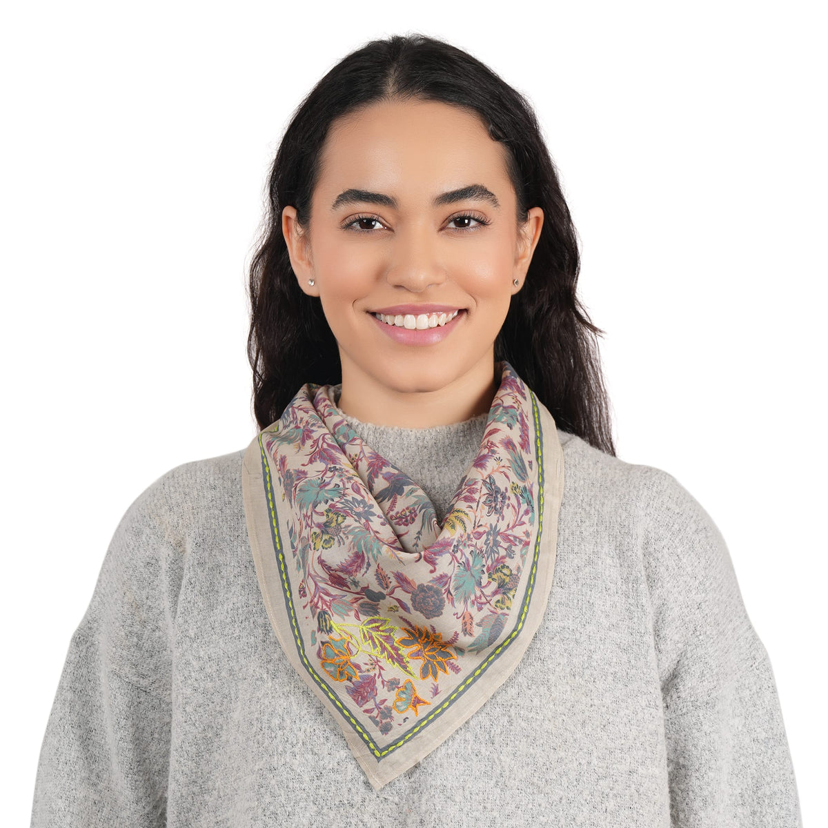 Beige Embroidered Bandana Scarf