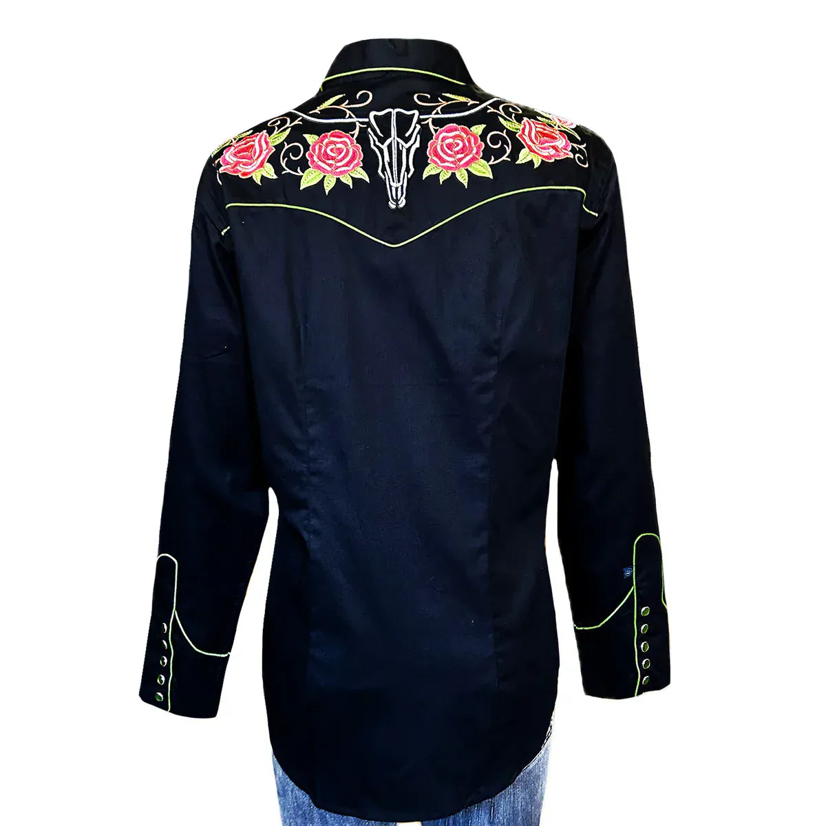 Rockmount Ranch Wear Women's Vintage Black Steer Longhorn & Floral Embroidered Western Shirt - Little Miss Muffin Children & Home
