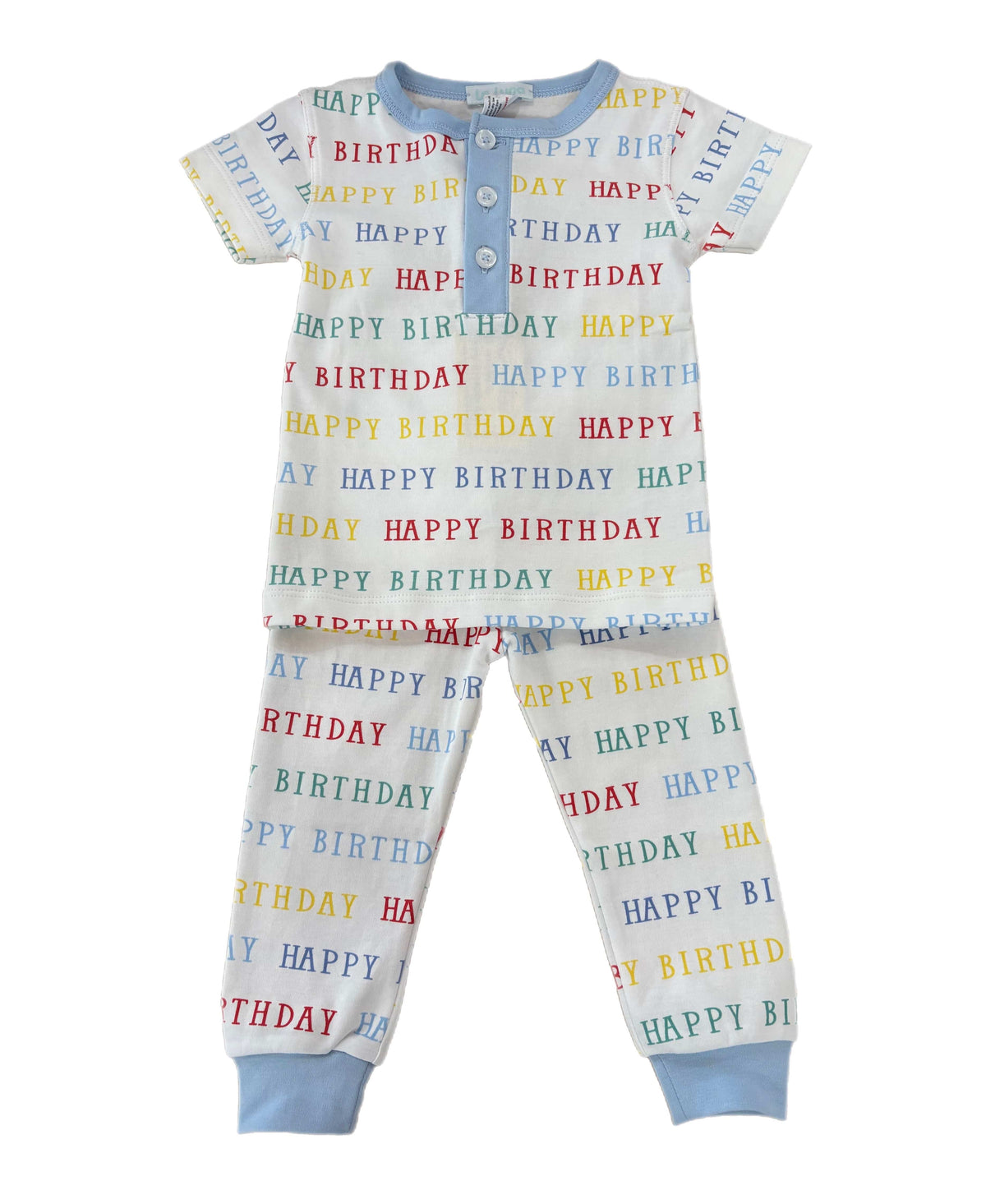 Lulu Bebe Happy Birthday Short Sleeve PJ Set with Blue Trim - Little Miss Muffin Children & Home
